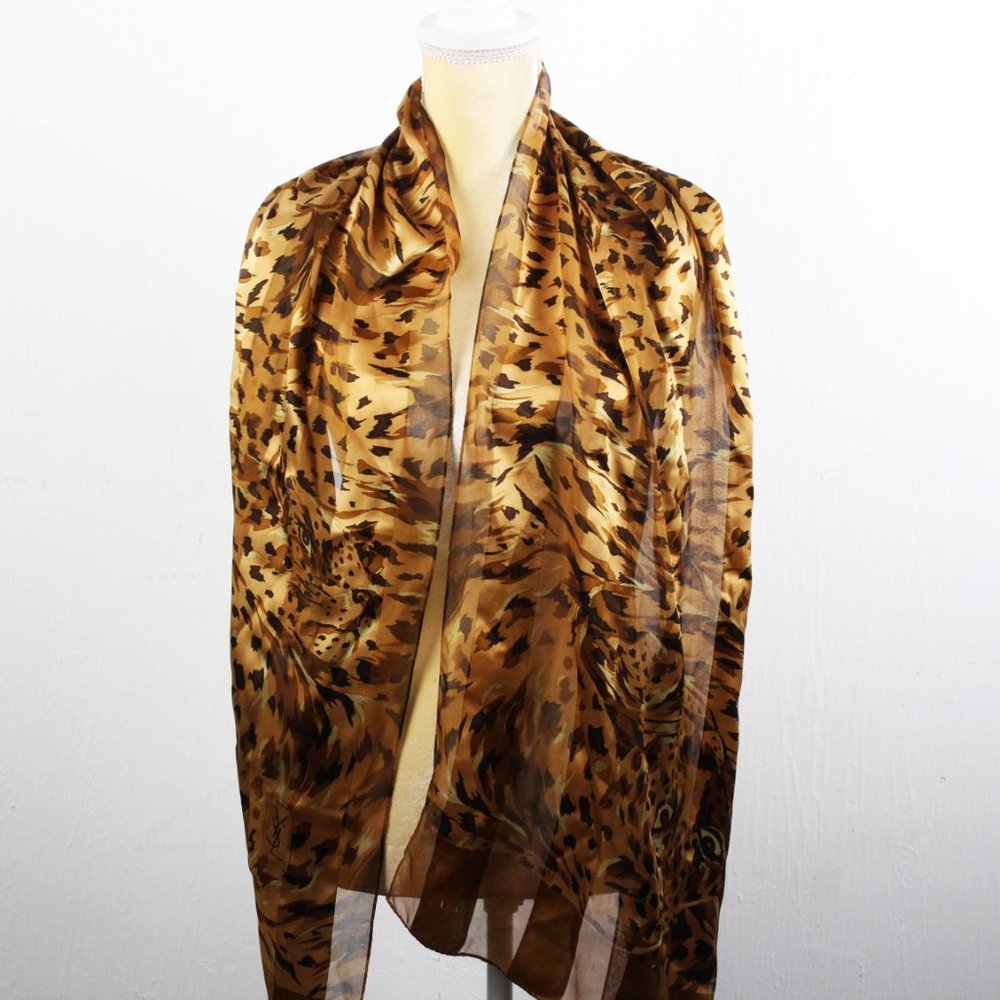 YSL Rare Vintage Leopard Silk Scarf